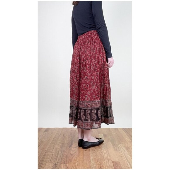 Vintage Boho Maxi Midi Skirt Floral Pleated High Low Rise Hippie Bohemian Flowy - Picture 4 of 9